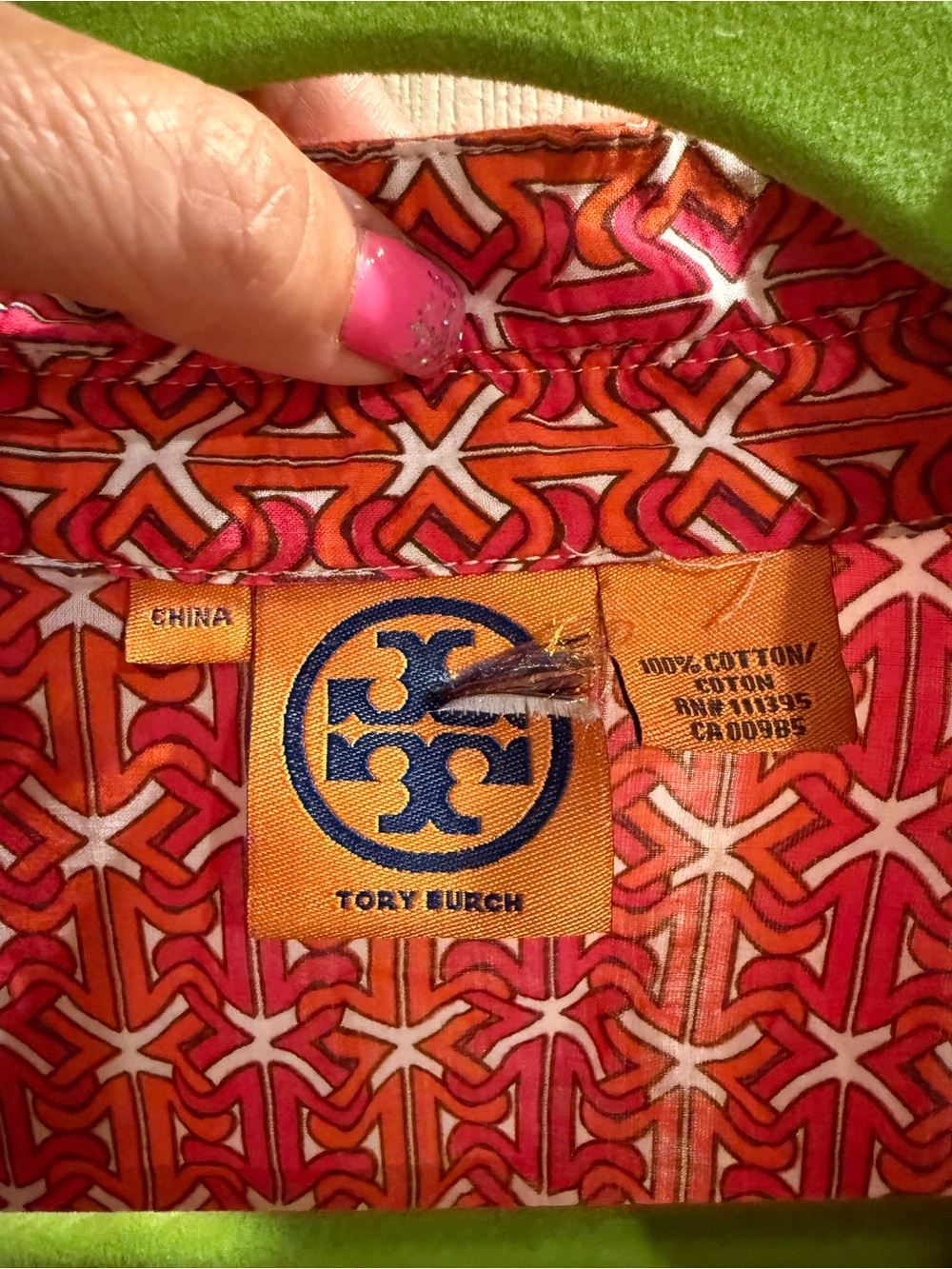 Tory Burch Pink and Orange Geometric Print Top - Picture 3 of 4